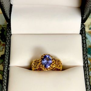 14kt Gold Bezel Set Bizatine Tanzania Ring